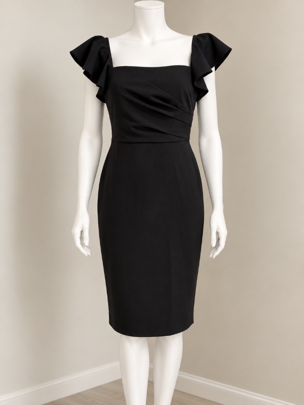 Calvin Klein Women's Black Flutter Sleeve Square-Neck Sheath Dress Size 4